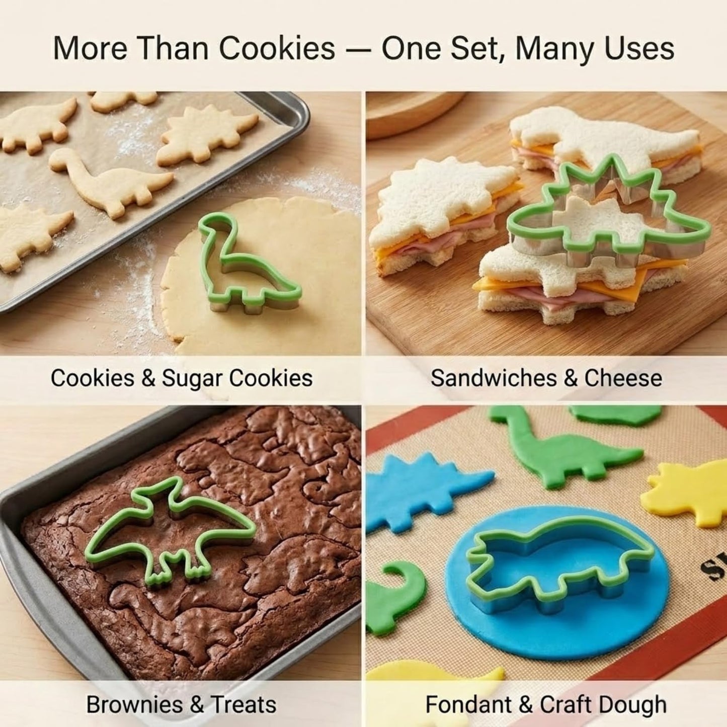 LUBTOSMN New 7 Piece Dinosaur Cookie Cutters Set with Silicone Protective Rim, Dishwasher Safe Stainless Steel Cookie Cutters for Cookies, Fondant, Sandwiches, Biscuits, Pancakes and Pastries