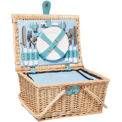 Storage Basket,Wicker Picnic for 4 Persons with Insulation Layer, Outdoor Hand Woven Fruit with Utensils Cutlery, Willow Hamper Service Gift