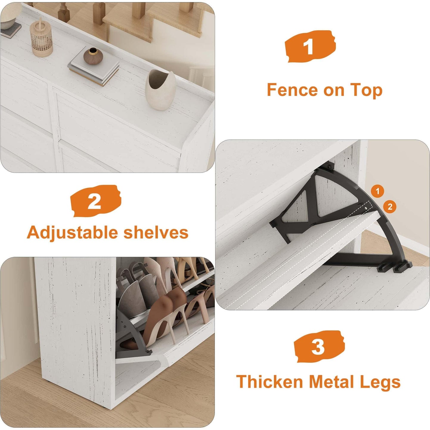 CABIHOME Shoe Cabinet with 6 Flip Drawers, Narrow Cabinet with Adjustable and Removable Shelves, Modern Wooden Shoe Organizer with Hidden Handle for Entryway, Hallway, Living Room, Antique White