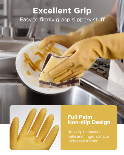 FCTTD Rubber gloves on dishwashing cleaning gloves 3-Pairs,Kitchen dish gloves,Reuseable.(3,Medium)