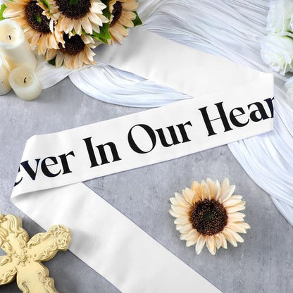 Fanfanwin Funeral Sash - Memorial Ribbon for Celebration of Life | 58x4'' White, Forever in Our Hearts