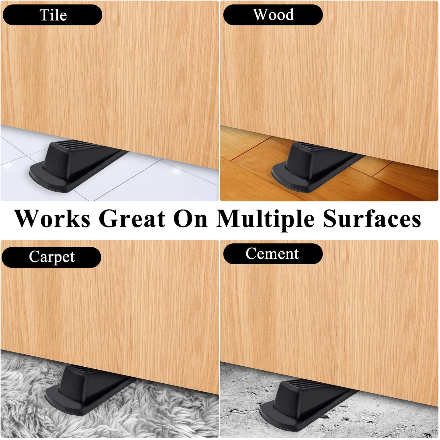4 Pack Door Stoppers for Bottom of Door, Rubber Door Stopper Wedge, Sturdy Stackable Door Stops for Floor