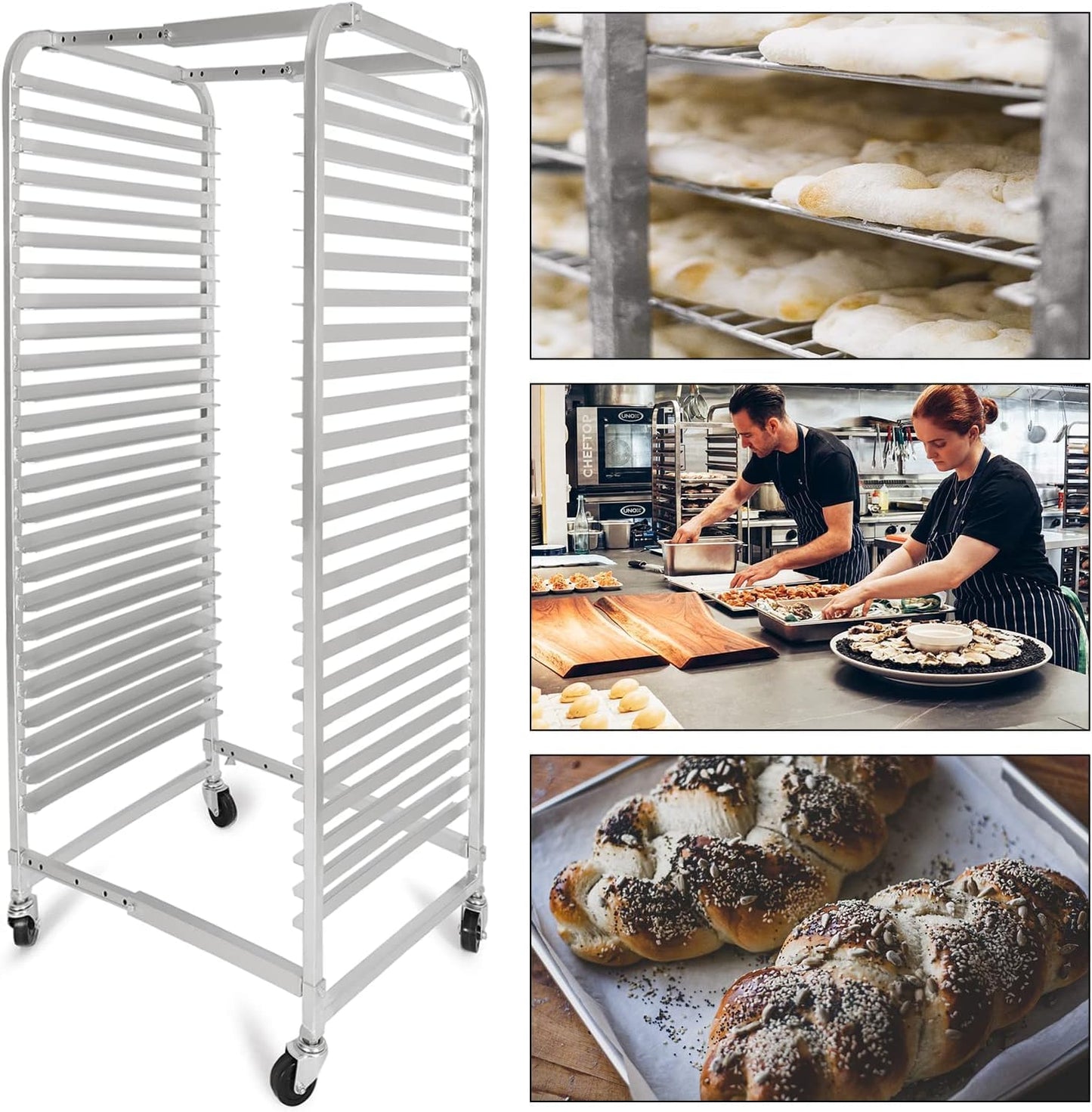 HECASA Adjustable Bun Pan Rack 25 Tier with Brake Wheels, Bakery Sheet Rack for Foodservice, Kitchen,Restaurant, Pizzeria, Hotel, Home, Aluminum, 24.72" L x 20.5" W x 58''H Oxidation