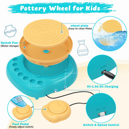 TingingYuli Pottery Wheel for Kids with Clay Kit - Arts and Crafts for Kids Ages 6-8 8-12, Complete Pottery Kit with Air Dry Clay and Painting Tools, Easter Christmas Birthday Gift for Boys Girls