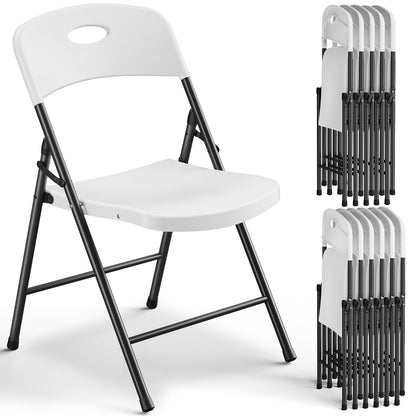 Folding Chairs 12 Pack, Outdoor Plastic Sturdy Metal Folding Chairs for Outside Indoor, Portable 350 lbs Capacity Heavy Duty Foldable Commercial Seating for Picnic, Party, Patio, Office, White