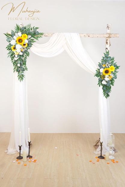 Muhanjia Artificial Arch Flowers Kit(Pack of 4),2Pcs Artificial Flower Arch Decor, 2Pcs Drapes, Ceremony and Reception Background Rose Decoration, Rose Sunflower Floral and Outdoor Party Decor