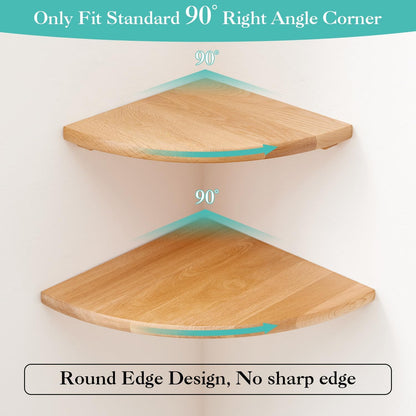 14 inches Oak Corner Shelf Natural Wood Floating Corner Shelves Round End Wall Mounted Display Shelf Corner Plant Stand