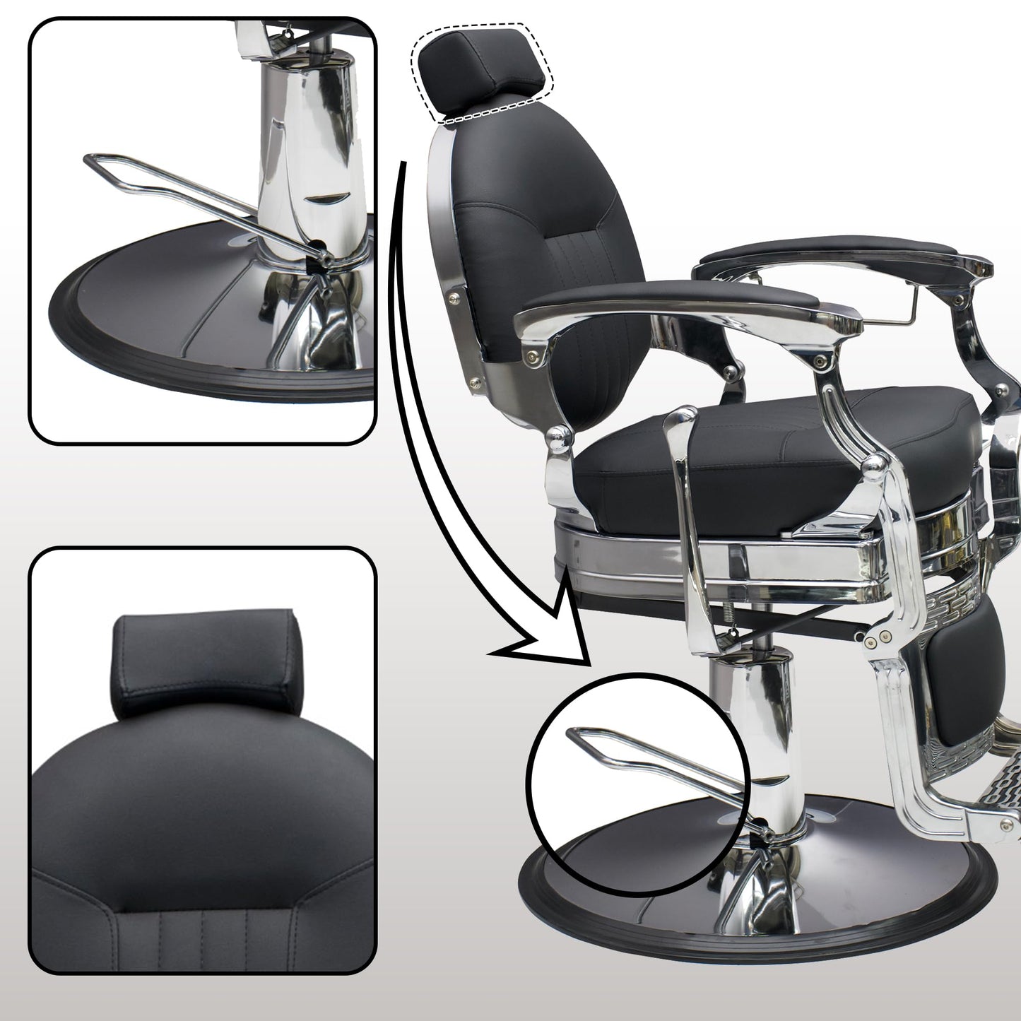 Professional Barber Chair - Hydraulic Salon & Tattoo Chair, 550lb Capacity, 360° Swivel & 160° Recline, Adjustable Headrest (Vintage Silver)