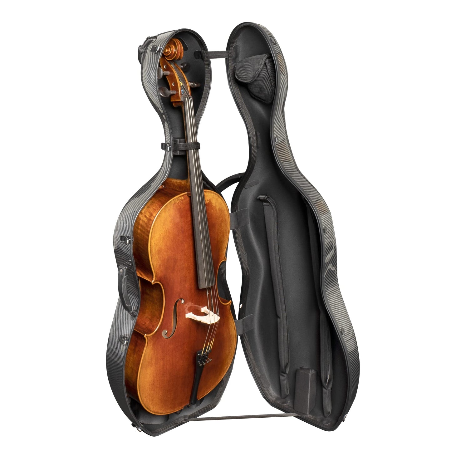 MI&VI Forte Series Hard Cello Case (Full Size) with Wheels — Polycarbonate Tough Shell Case for 4/4 Sized Cellos (Silver)