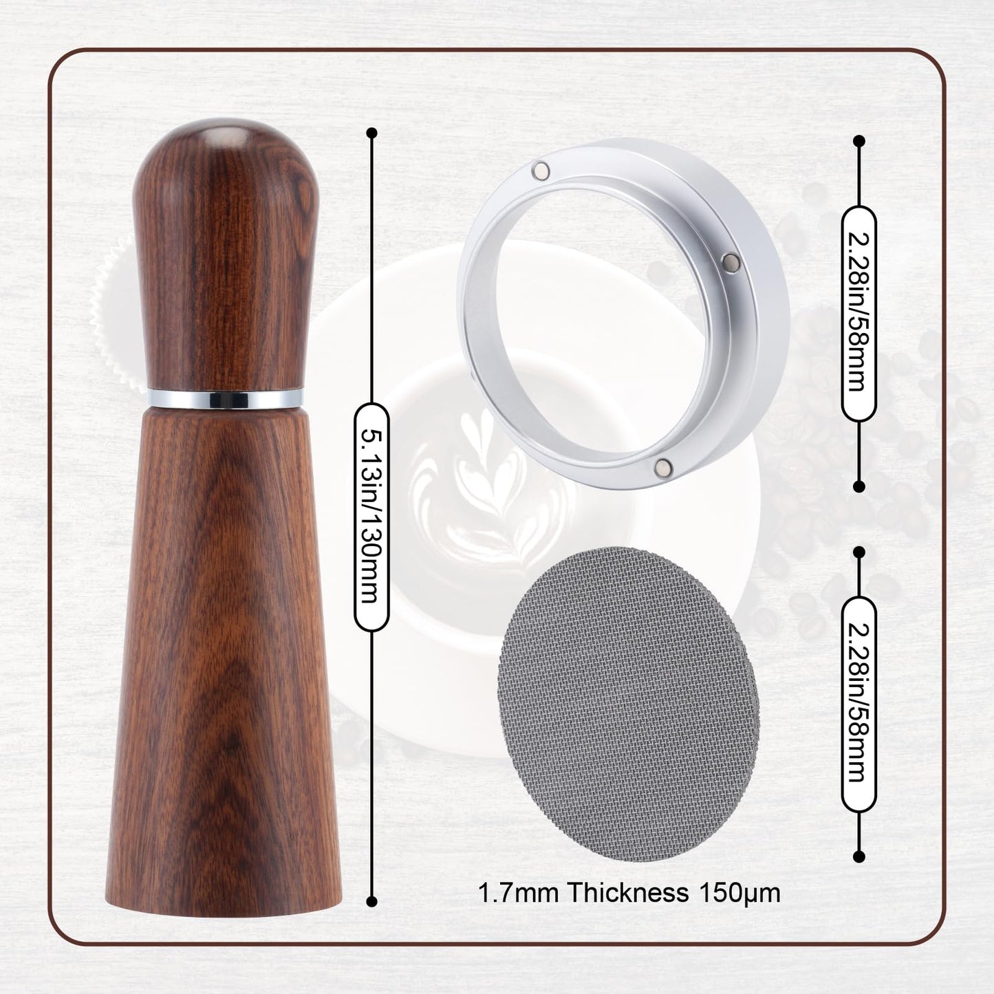 58mm Espresso Accessories Kit,316 Stainless Steel WDT Tool Espresso,Dosing Funnel and Puck Screen Set,Espresso Distribution Tool,Espresso Coffee Stirrer for Barista