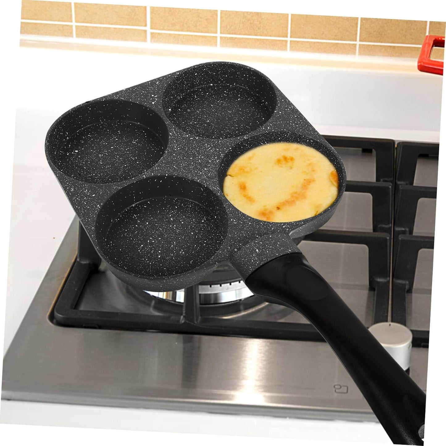 Cast Iron Skillet Egg Cooker Pan - 4 Egg Frying Pan, Non Stick Divided Grill Pan