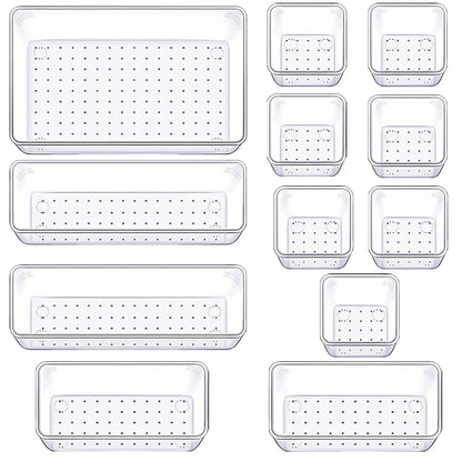 Manalete Drawer Organizers Set of 12, 4 Sizes Clear Plastic Drawer Organizers and Storage Bins for Kitchen, Bathroom, Office, Dresser Desk Drawer Organizer Tray for Jewelry, Makeup, Junk, Gadgets