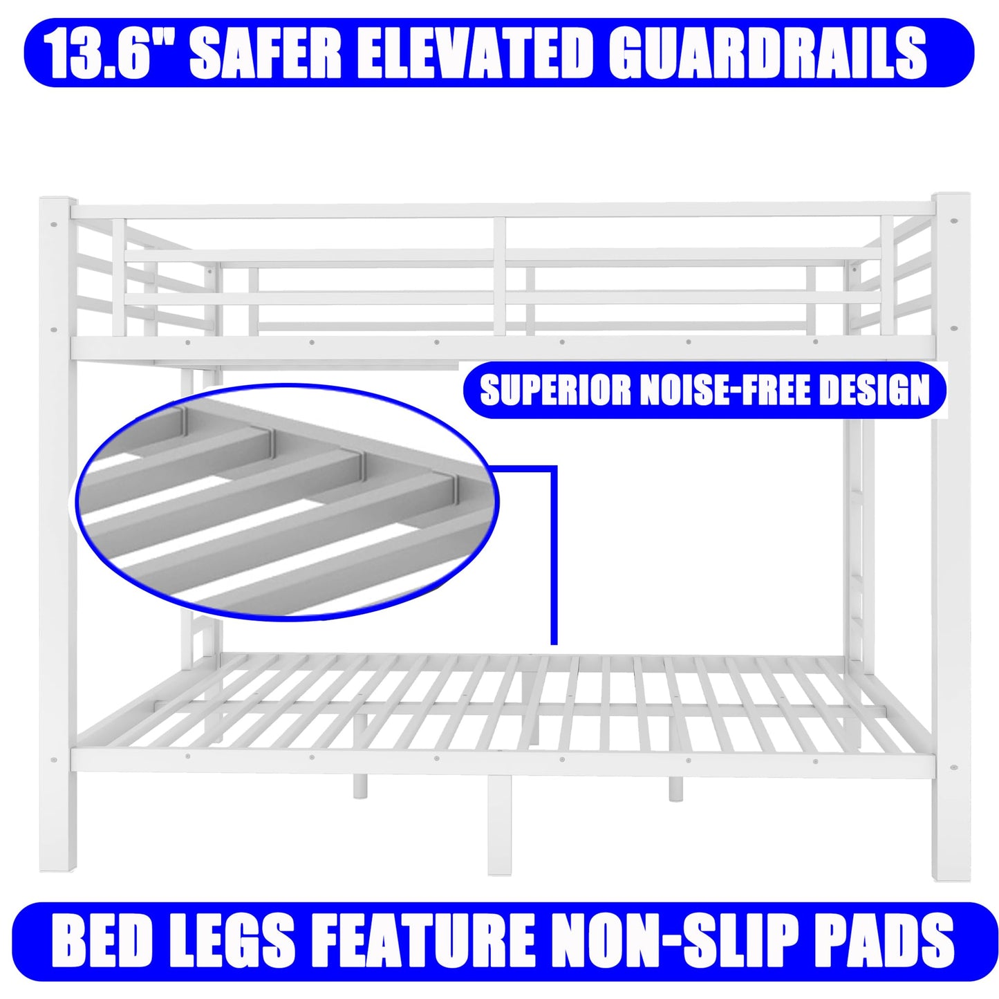 STERXONE Upgraded Version Thickened Stronger Metal Twin Over Full Bunk Bed, Heavy Duty Steel Twin Over Full Size Bunk Bed, Best Bunk Bed Frame for Adults (White,Twin Over Full)