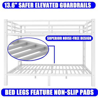 STERXONE Upgraded Version Thickened Stronger Metal Twin Over Full Bunk Bed, Heavy Duty Steel Twin Over Full Size Bunk Bed, Best Bunk Bed Frame for Adults (White,Twin Over Full)