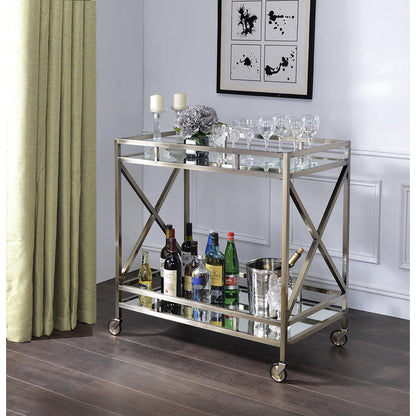 Kristensen Mirrored & Antique Gold Finish Serving Cart - Antique Gold - Serving Cart with Mirrored Top & Shelf - Elegant Finish