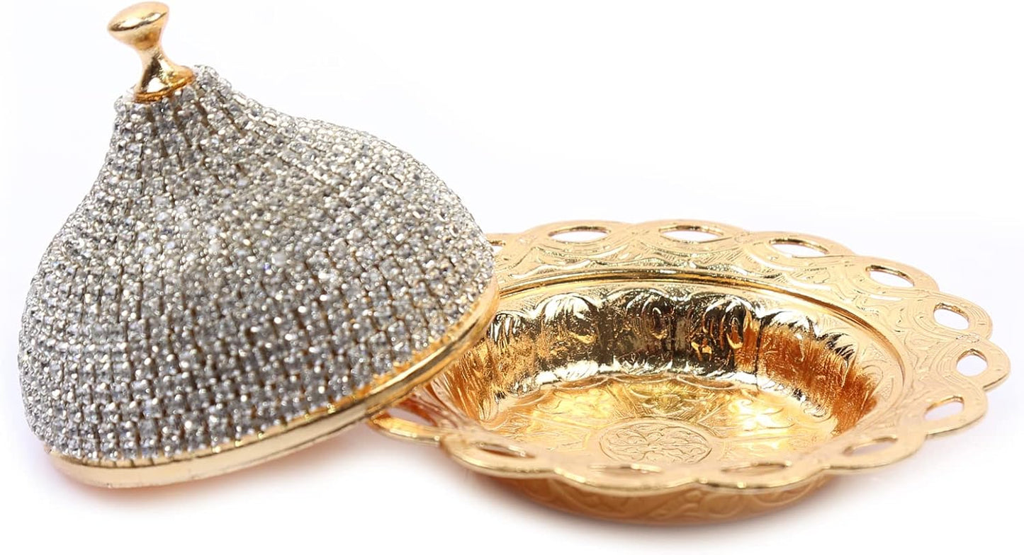 Alisveristime Coated Handmade Brass Sugar Bowl with Lid, Crystal, Gold