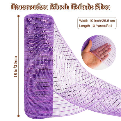 2 Rolls Purple Deco Mesh Ribbon for Wreath Making Supplies, Halloween Decor 10inch x 30 feet Each Roll Metallic Foil for Fall Wreaths Christmas Tree Ribbon Home Party Decor