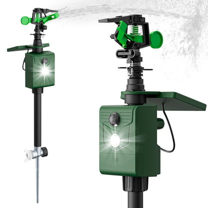 2 Packs Motion Activated Animal Repeller with Water Sprinkler, Solar Powered Deer Repellent Devices, IP65 Waterproof Cat Repellent Outdoor with Flashing Light, Deter Foxes Skunks Raccoons from Garden