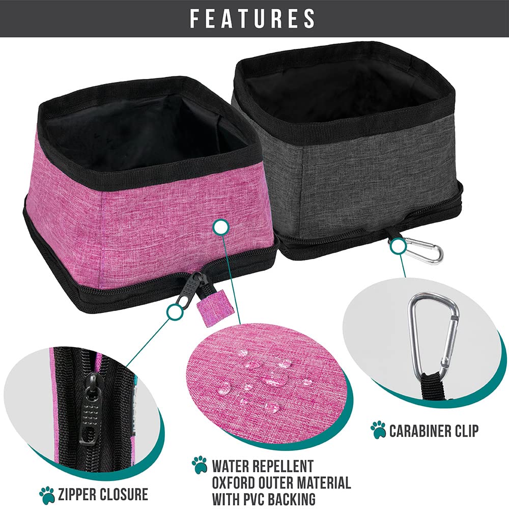 PetAmi Collapsible Dog Bowls 2 Pack, Food and Water Bowls Travel Set, Portable Pet Dish No Spill, Foldable Lightweight BPA Free Leakproof Bowls, Camping Hiking Walking Outdoor Gear Accessories, Black