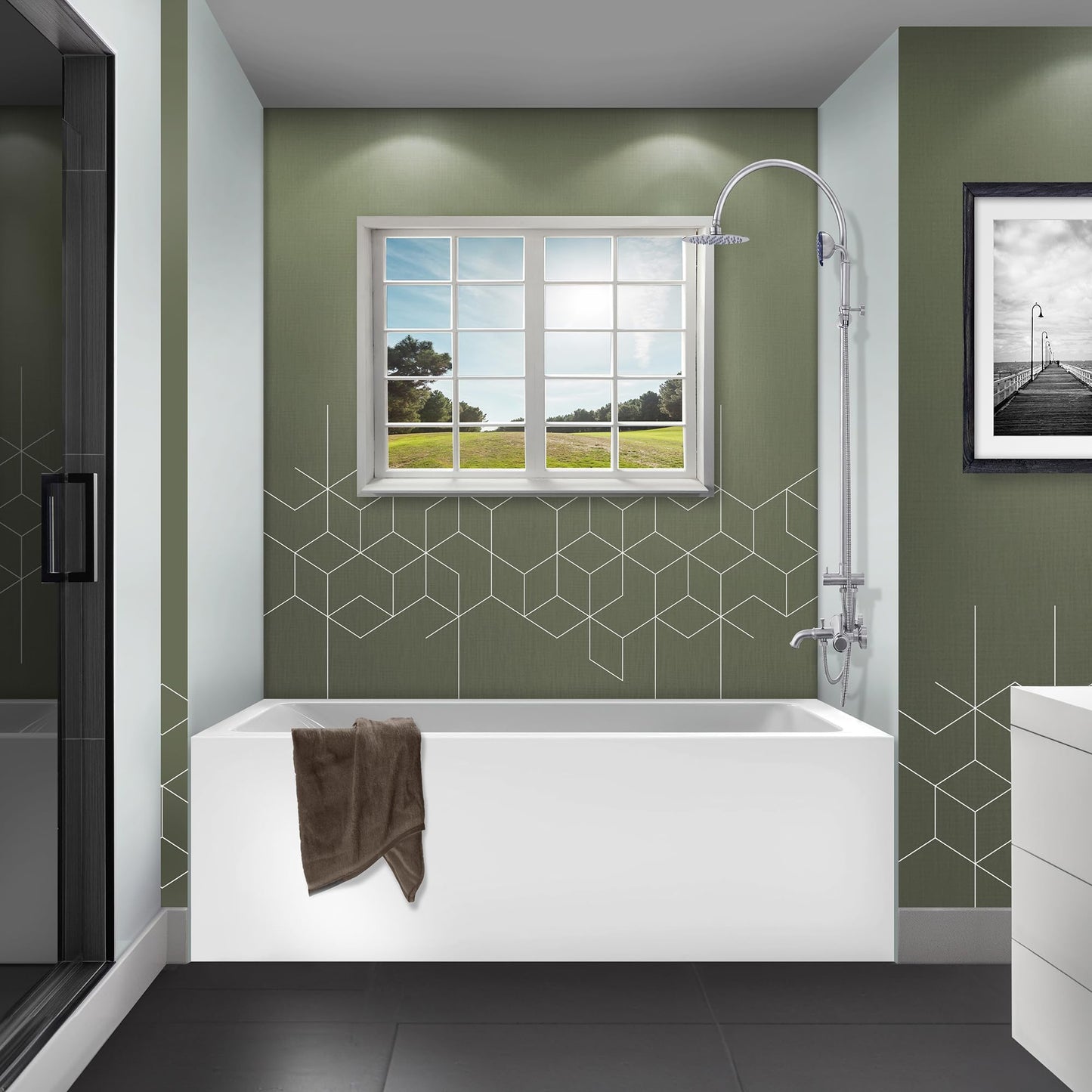 Fine Fixtures Acrylic, Fiberglass Alcove Soaking Bathtub with Integral Apron Front in Glossy White - Right Hand Drain, 60" x 32"