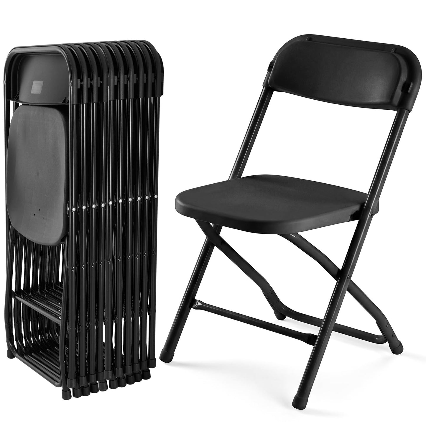 DUMOS Folding Chairs Sets of 10, 330lbs Plastic Stackable Portable Patio Dining Sets, Fold Up for Indoor Outdoor, Camping, Garden, Party, Meeting, Black