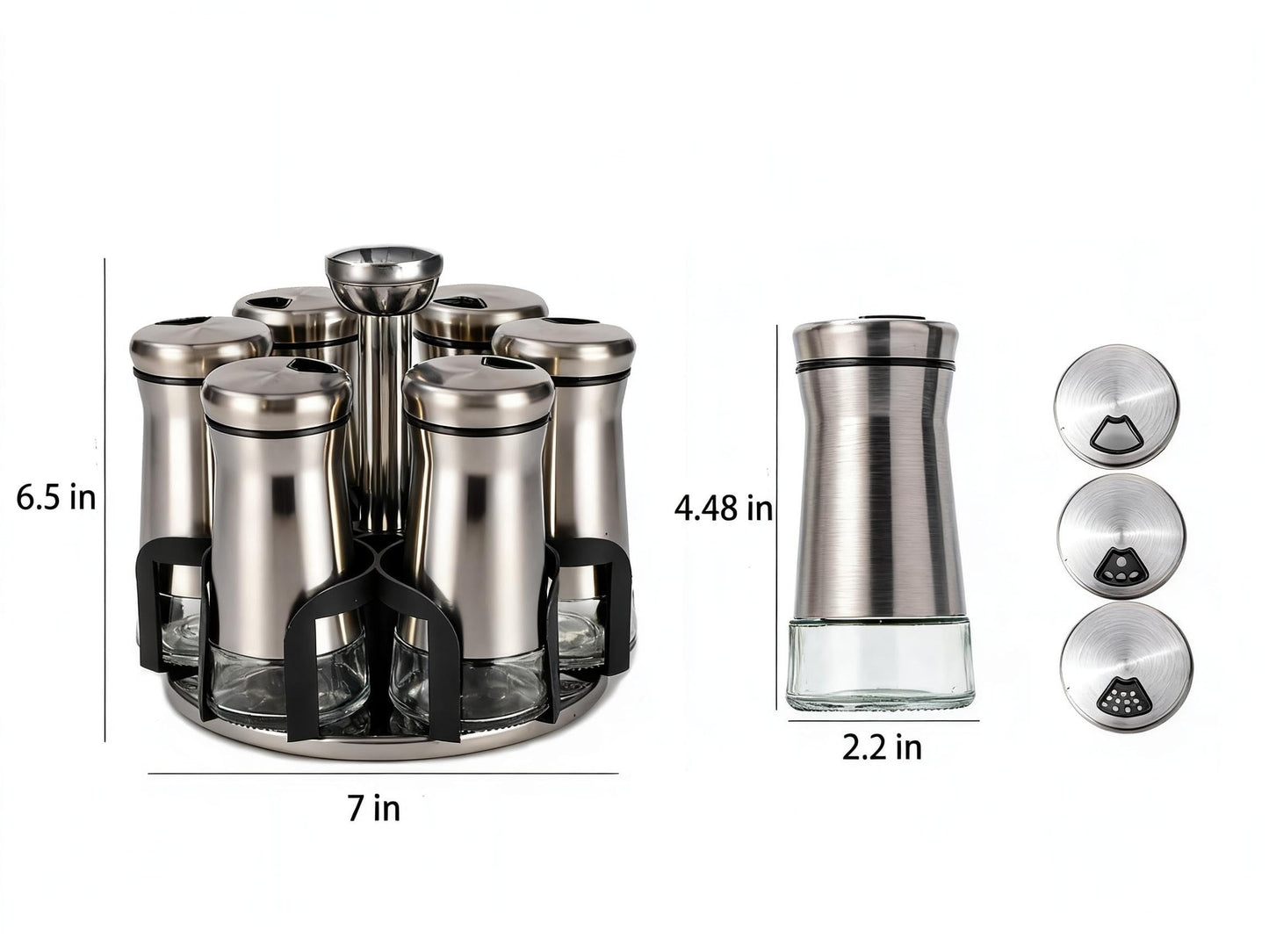 LCshuyao 360° Rotating Spice Rack，Spice Rack Organizer for Cabinet - Includes 6pcs Glass Spice Jars and Labels,Spice Storage, Cooking, Outdoor BBQ,(Spices Not Included) (Modern)
