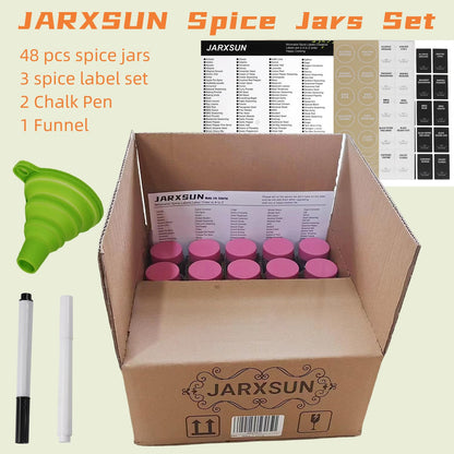 24 Glass Spice Jars with Label-4oz Spice Containers with Lids and Shaker Lids,3 Sets of Spice Labels 1 Collapsible Funnel 2 Erasable Markers (24)