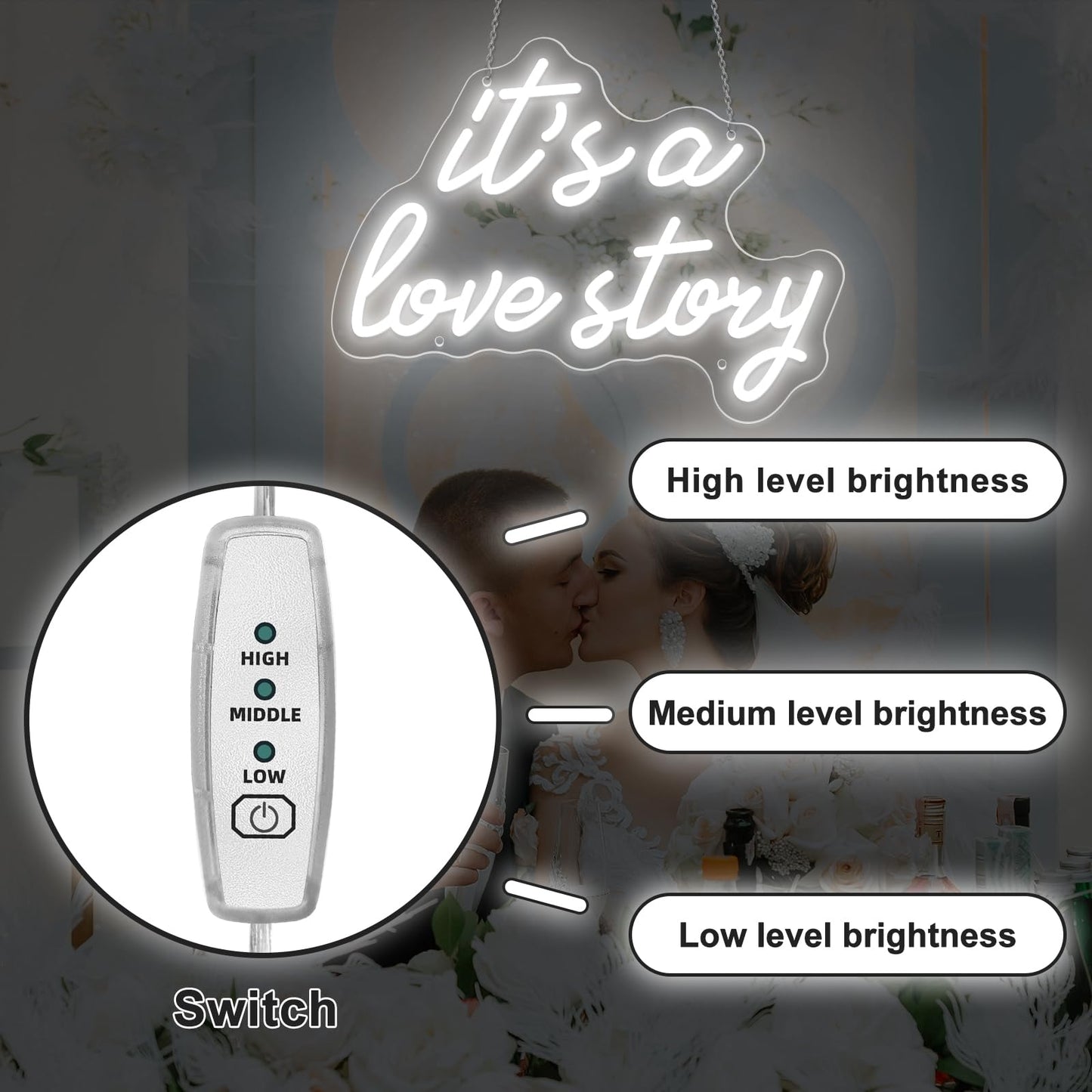Its a Love Story Neon Sign, Warm White USB Led Light Up Signs for Bedroom Aesthetic Birthday Wedding Party Gift Boyfriend Girlfriend Lover Women Men Room Bathroom Decoration Gift, 15.7 x 11.8 Inch