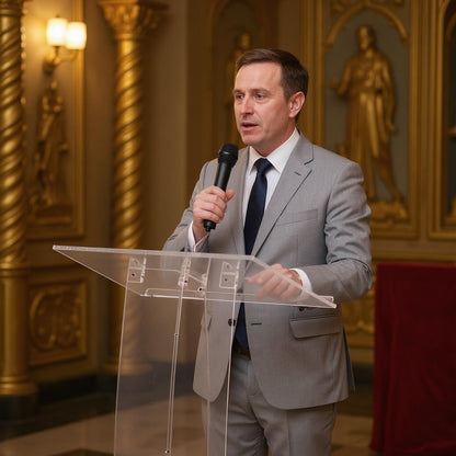 43.31 Inch Acrylic Clear Stand Up Church Pulpit Transparent Churches Lecterns Portable Hostess Stand for Classroom/Wedding/Conference/Lecture/Concert