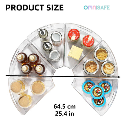 OMNISAFE Lazy Susan Organizer Bins,10.2”x 9.4”x 4”, 26" Diameter Clear Durable Kitchen Cabinet Storage Bin Set with Handle, Food Safe, Non-Slip Pads, BPA Free