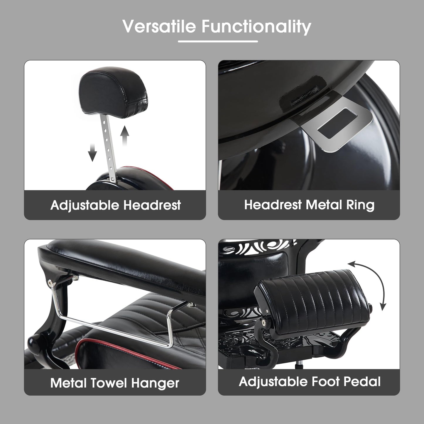 BarberPub Heavy Duty Metal Vintage Barber Chair All Purpose Professional Hydraulic Reclining Salon Beauty Spa Chair Styling Equipment 8730 (Red)