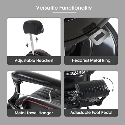 BarberPub Heavy Duty Metal Vintage Barber Chair All Purpose Professional Hydraulic Reclining Salon Beauty Spa Chair Styling Equipment 8730 (Red)