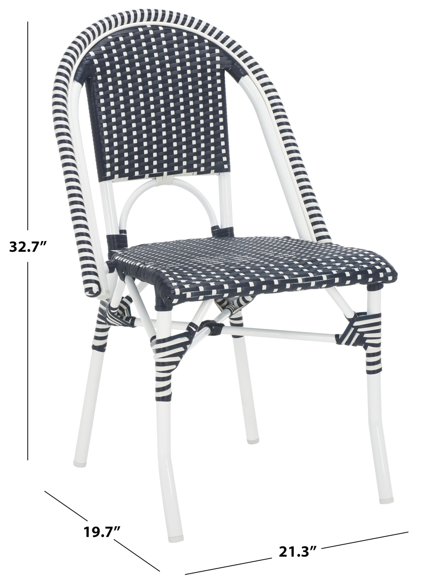 SAFAVIEH Outdoor - Torino Bistro Chair Set of 2 - Navy & White - Faux Wicker & Aluminum Frame - Bistro Side Chair Design - Ideal for Patio, Deck, Sunroom, Dining Area, 18" Seat Height (PAT7550F-SET2)