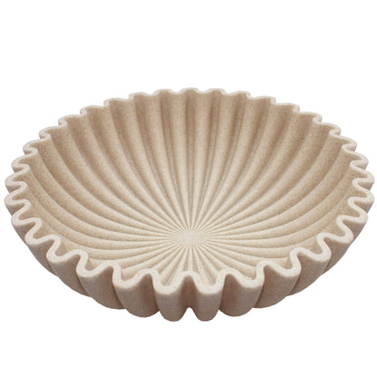 LIN CHUAN Ruffle Decorative Bowl, Large Fruit Bowl for Kitchen Counter, Stylish Key Bowl for Entry Table, Handcrafted Home Decor Display bowl, Artificial Stone Beige