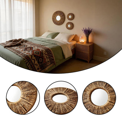 4-Piece Round Wall Decor,Woven Wall Baskets Set, Boho Hanging Baskets Wall Art, Hand Woven Wall Baskets for Living Room Bedroom, Home Decoration