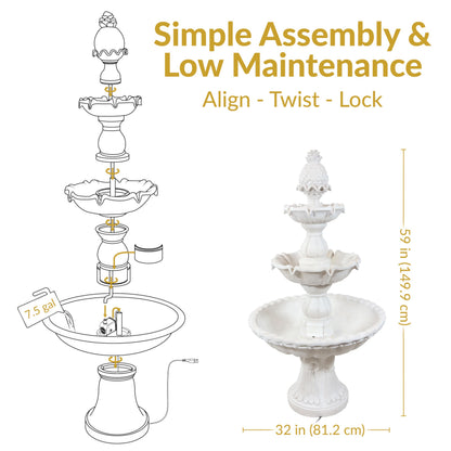 Sunnydaze 57" H Welcome 3-Tier Water Fountain - Large Electric Water Fountain with Pineapple Topper for Garden, Patio or Yard - Deep Espresso