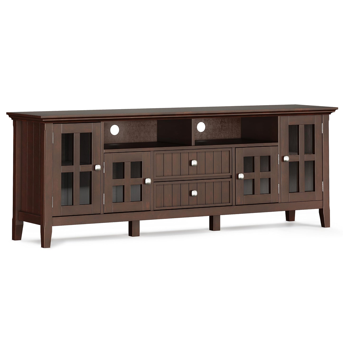 SIMPLIHOME Acadian TV Stand - 60 inch Wide Solid Wood Media Console in Black, Transitional Entertainment Center for Living Room for TVs up to 65 Inches with Glass Cabinets, Drawers and Shelves