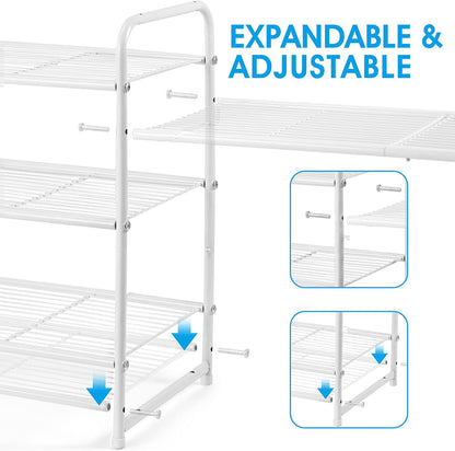3-Tier Simple Trending Stackable Shoe Rack, Expandable & Adjustable Shoe Shelf Storage Organizer, Wire Grid, White