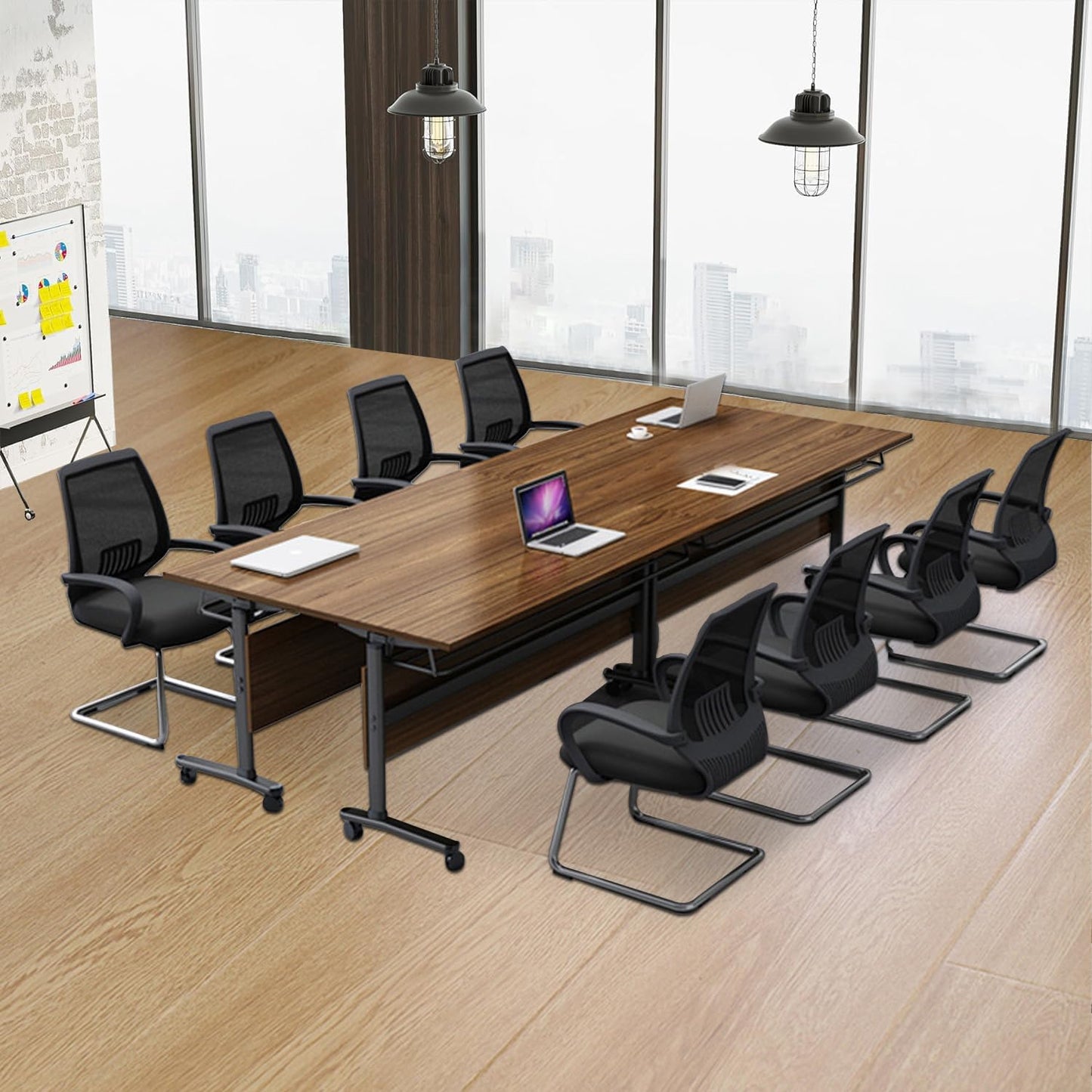 Folding Conference Tables,Flip Top Conference Room Tables,55.1 Inches Mobile Training Table with Silent Wheels,Modern Foldable Modular Boardroom Meeting Seminar Table for Office Classroom,8 Pack