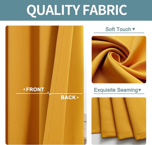 ChrisDowa Grommet Blackout Curtains - Thermal Insulated Room Darkening Panels, Mustard Yellow, 52W x 63L