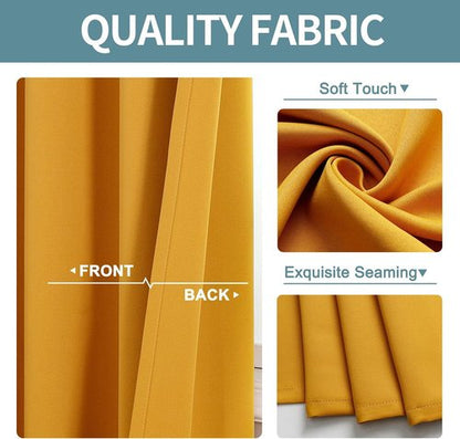 ChrisDowa Grommet Blackout Curtains - Thermal Insulated Room Darkening Panels, Mustard Yellow, 52W x 63L