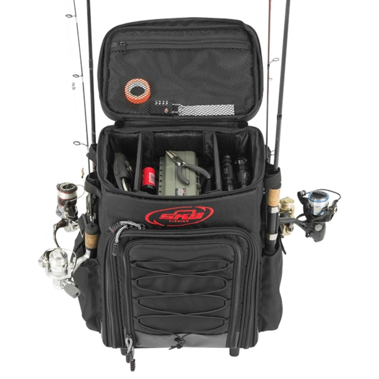 SKB Tak-Pak Backpack with Wheels, Removable Straps, and Retractable Pull Handle, Rolling Tackle Box with 4 Drawers and 5 Exterior Pockets, Black