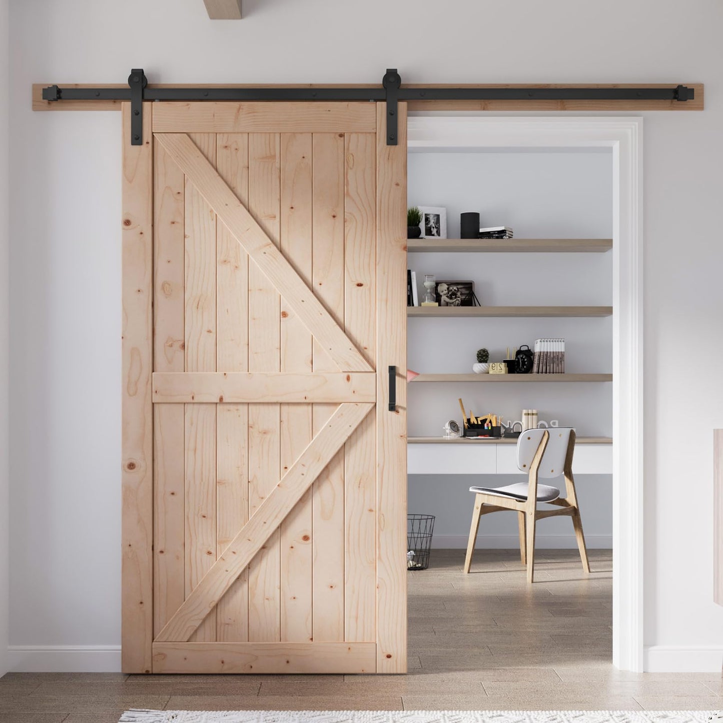 FREDBECK 40in x 84in Wood Barn Door with 7FT Barn Door Hardware Kit Included K Shape Solid Spruce Panel Need to Assembly