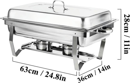 FENOKD Chafing Dish Buffet Set 2 Pack Stainless Steel Chafer for Catering, Full Size Rectangular Catering Chafer Warmer Set with Trays Pan Lid Folding Frame Stand.