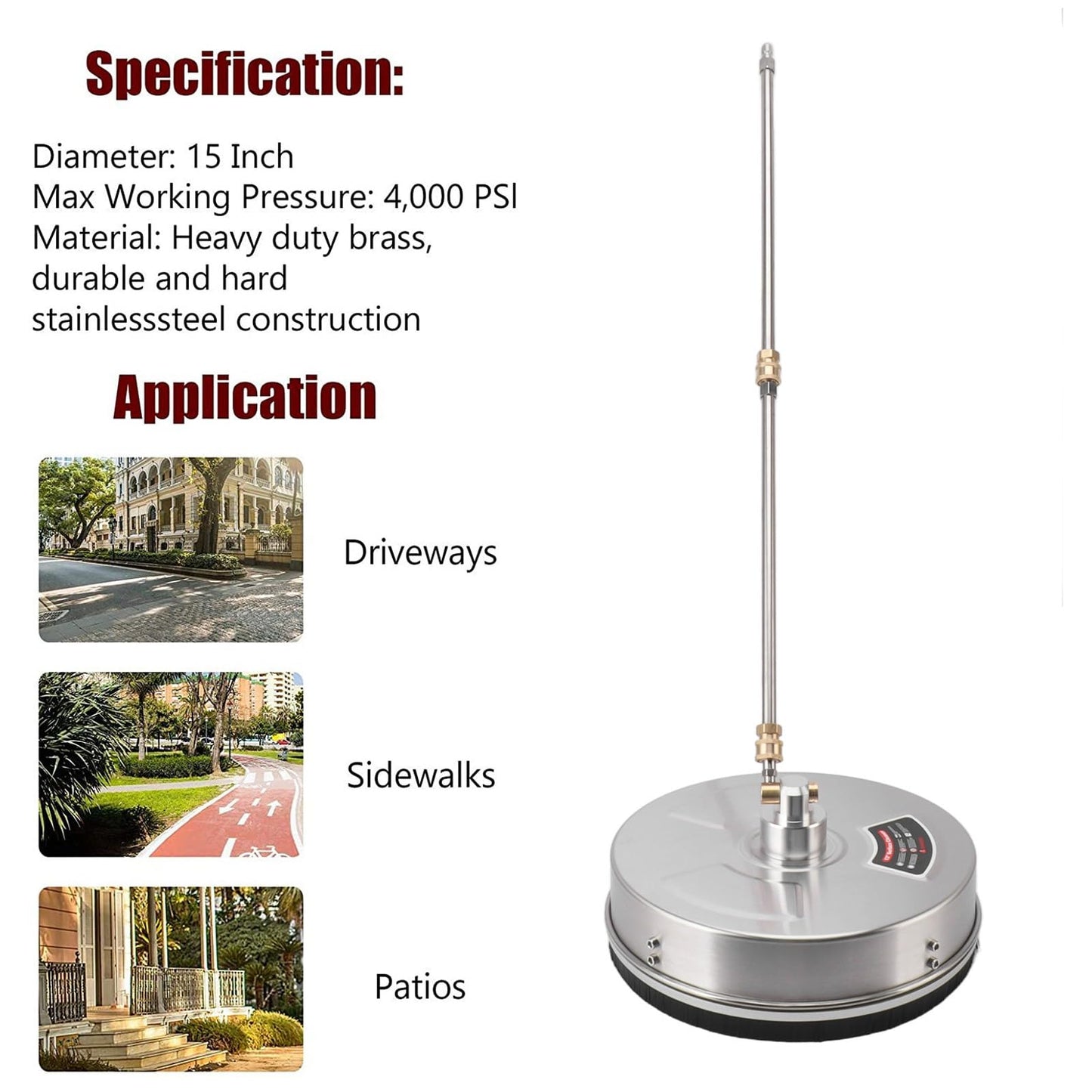 TRELVEX Pressure Washer Surface Cleaner, 13 Inch 4000 PSI Stainless Steel Power Washer with ExBar, Power Washer Attachment for Driveway, Sidewalk, Patio