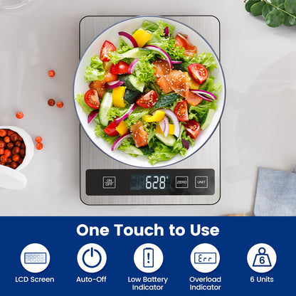 【33 lb & USB Rechargeable】 Digital Kitchen Food Scale Kitchen Scale, Stainless Steel Digital Weight Grams and Oz, Baking and Cooking, 0.1oz/1g Precise, 6 Weight Units (B1)