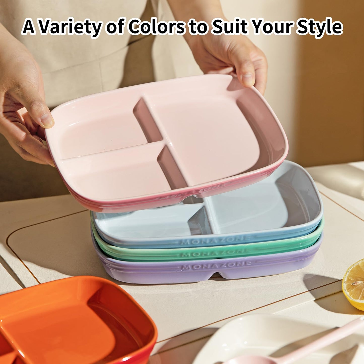 MDZF SWEET HOME Portion Control Plate for Weight Loss, Ceramic Divided Plates with 3 Compartments for Adults and Kids, Dishwasher and Microwave Safe (Purple)