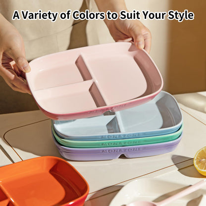 MDZF SWEET HOME Portion Control Plate for Weight Loss, Ceramic Divided Plates with 3 Compartments for Adults and Kids, Dishwasher and Microwave Safe (Purple)