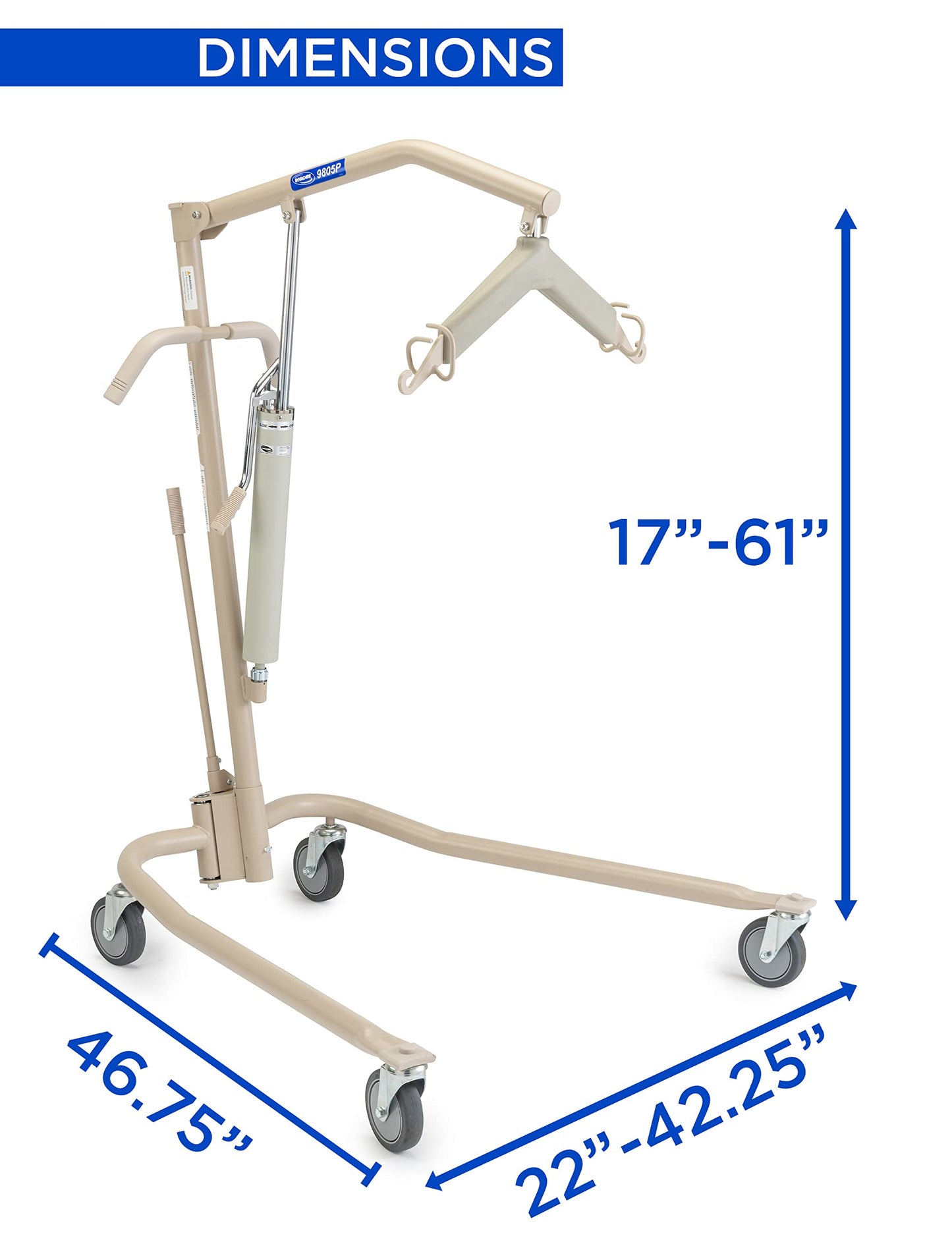 Invacare Hydraulic Patient Lift, Lightweight Transfer Lift Chair with 450 lb Weight Capacity, Bent Mast for Safer Transfers, 6-Point Padded Swivel Bar, Floor-to-Bed Height Range for Fall Recovery
