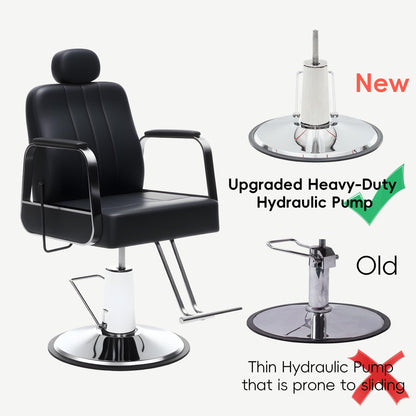 Barber Chair with Heavy Duty Hydraulic Pump, Reclining Salon Chair for Hair Stylist, 360° Swivel 90°-140° Backrest Reclining Chairs, Portable Height Adjustable Hair Chair for Barbershop (Black)
